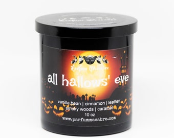 All Hallows' Eve Soy Candle | Black Glass Container 10 oz | Gothic Candle | Vegan | Wood Wick | Horror | Glitter | Halloween Dark | Autumn