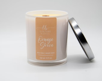 New! Orange Grove Vegan Soy Candle | Wood Wick | Lizabe Waxwerx | Neroli Orange Blossoms Petitgrain Bergamot