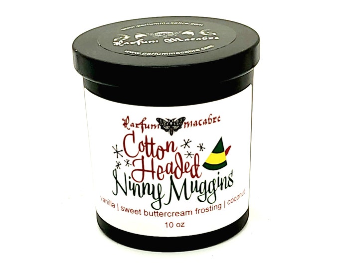 Cotton Headed Ninny Muggins Soy Candle | Gothic Candle | Vegan | Wood Wick | Glitter | Black | Dark | Christmas | butter cream coconut