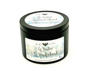 Winter Wonderland Soy Candle | Black Tin 8 oz | Gothic Candle | Vegan | Wood Wick | Glitter | Winterberry Orange Vanilla