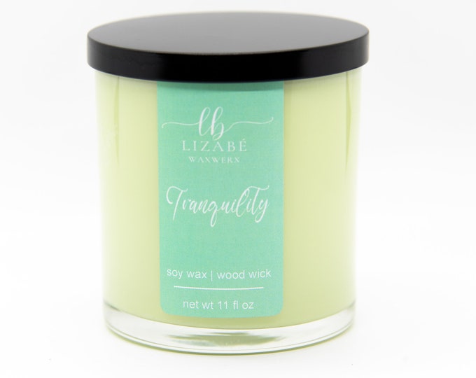 Tranquility Vegan Soy Candle | Wood Wick | Lizabe Waxwerx | Bamboo and Coconut