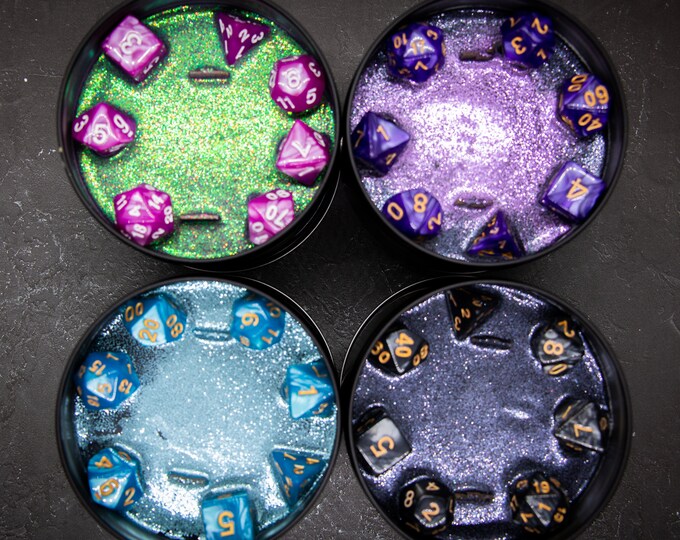 TTRPG Dice | Roll Playing | Fantasy | Soy Candle | Double Wood Wick | Dungeon Master | Cosplay