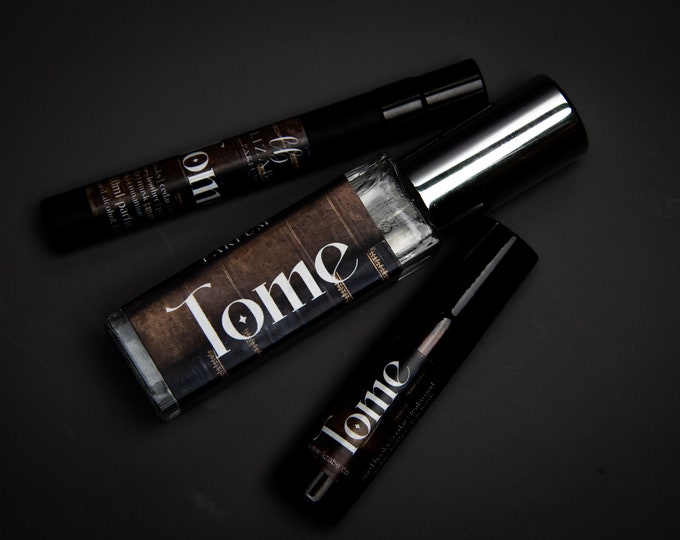 Tome Perfume Parfum Cologne Oil or Spray | Fragrance | Aged Books Leather Smoke Cedar Teakwood Patchouli Plums Violets Cinnamon