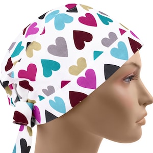 Surgical cap pixie, scrub caps for women, scrub hats, surgery hat hearts, valentines