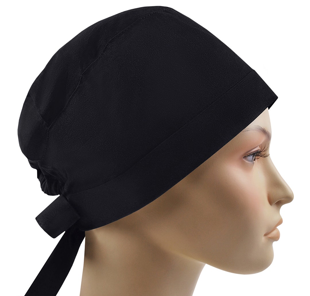 Scrub Caps for Women, Scrub Hats, Surgical Hat, Pixie Nurse Cap, Black