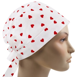 Scrub caps pixie, surgical cap, scrub hats for women, nurse hat hearts, red valentines