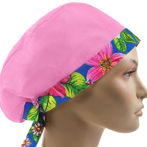 Euro scrub caps, surgical cap, scrub hats, surgery hat, floral pink