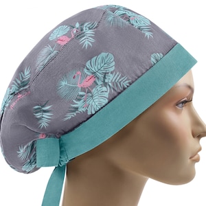 Scrub caps euro, surgical cap, scrub hats for women, nurse hat gray, flamingo