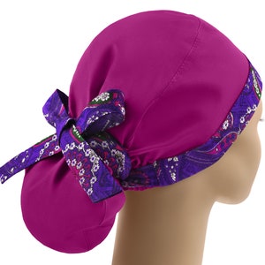 Ponytail scrub cap, surgical caps, scrub hats, surgery hat paisley, nurse cap, fuchsia