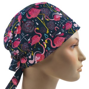 Skrubmhössor pixie, operationsmössa, skrubbmössor för kvinnor, sjuksköterskemössa, mörkgrön flamingo