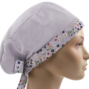 Surgical cap euro, scrub caps for women, scrub hats, surgery hat, gray solid floral cap
