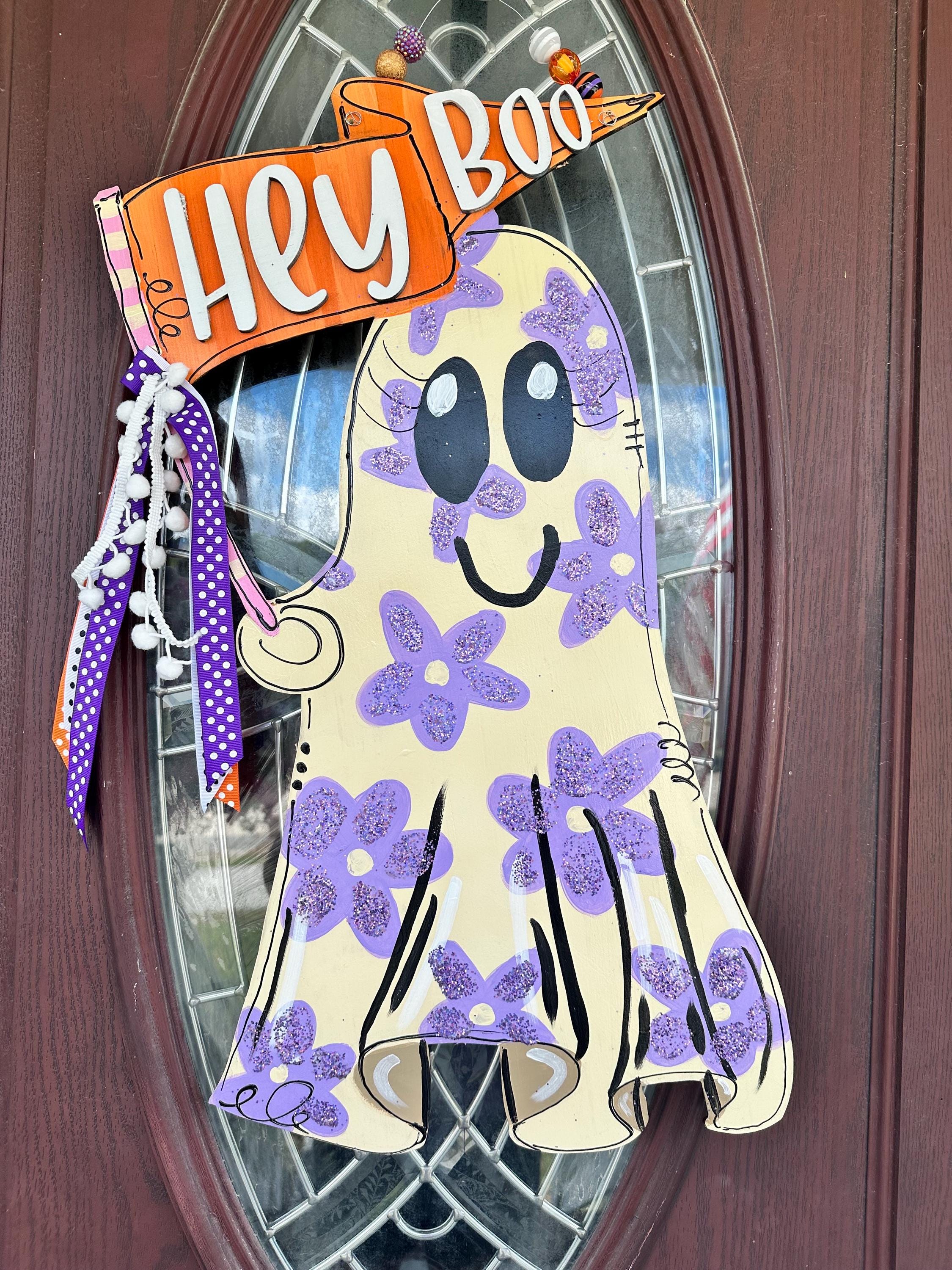 Ghost Door Hanger, Fall  Sign, Pumpkin Door Hanger, Fall Door Decor, Door Hanger, Hey Boo Ghost Door Hanger