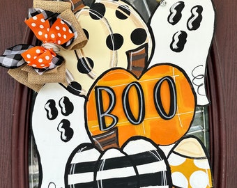 Ghost Door Hanger, Fall  Sign, Pumpkin Door Hanger, Fall Door Decor, Door Hanger