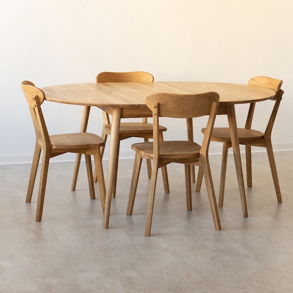 Table a manger extensible ronde bois chêne massif, Runder esstisch ausziehbar massivholz, Mesa de comedor redonda extensible madera maciza