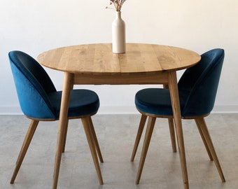 Table a manger extensible ronde bois chêne massif, Runder esstisch ausziehbar massivholz, Mesa de comedor redonda extensible madera maciza
