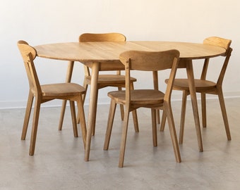 Table a manger uitbreidbare ronde bois chêne massif, Runder esstisch ausziehbar massivholz, Mesa de comedor redonda uitbreidbare madera maciza