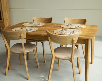 Table à manger extensible en bois de chêne massif, Esstisch ausziehbar massivholz, Mesa de comedor extensible madera maciza diseno escandinavo