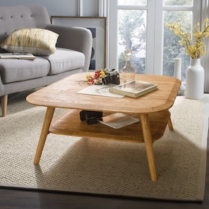 Mid century oak wood coffee table Scandinavian style, mesa de centro roble, Couchtisch aus massiver Eiche, table basse en chêne massif