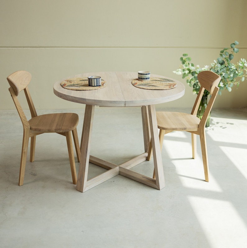 Table a manger extensible ronde bois chêne massif, Runder esstisch ausziehbar massivholz, Mesa de comedor redonda extensible madera maciza