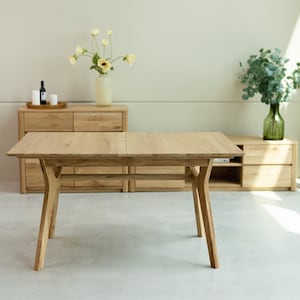 Table a manger extensible bois chêne massif, Ausziehbarer Tisch aus massivem Eichenholz, Mesa extensible de madera maciza roble escandinavo
