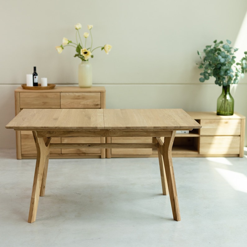 Table a manger extensible bois chêne massif, Ausziehbarer Tisch aus massivem Eichenholz, Mesa extensible de madera maciza roble escandinavo