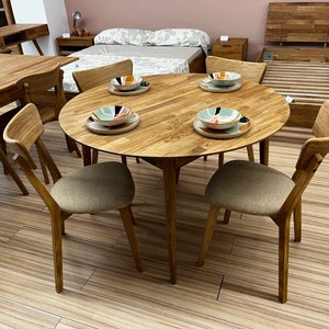 Table a manger extensible ronde bois chêne massif, Runder esstisch ausziehbar massivholz, Mesa de comedor redonda extensible madera maciza