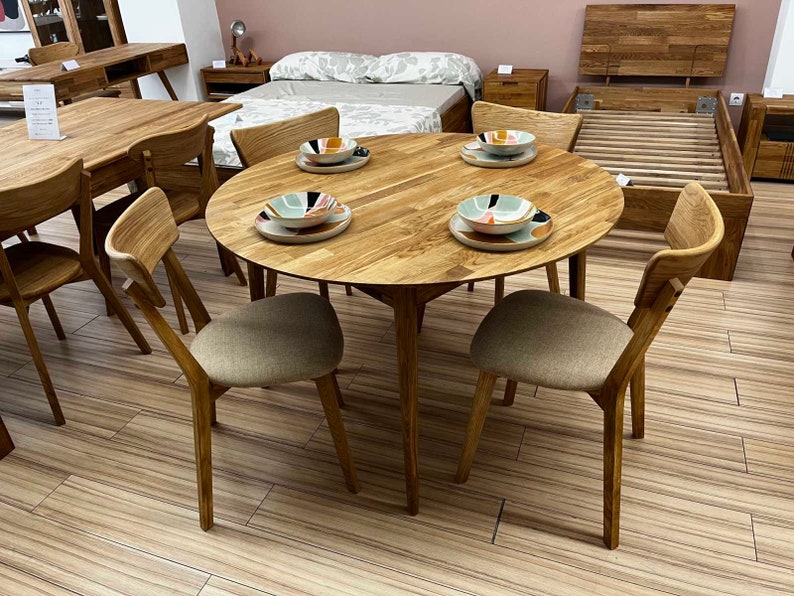 Table a manger extensible ronde bois chêne massif, Runder esstisch ausziehbar massivholz, Mesa de comedor redonda extensible madera maciza