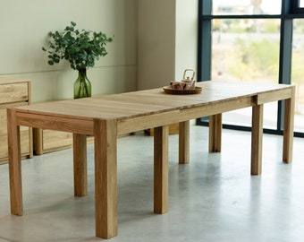 Table a manger extensible bois chêne massif, Ausziehbarer Tisch aus massivem Eichenholz, Mesa extensible de madera maciza roble escandinavo