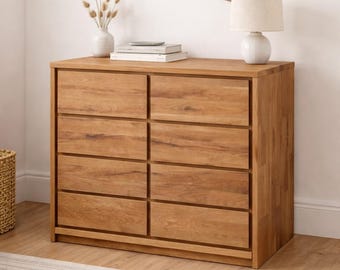 Commode en bois de chêne massif, Kommode aus massivem Eichenholz, Solid oak wood dresser, cómoda de madera maciza de roble