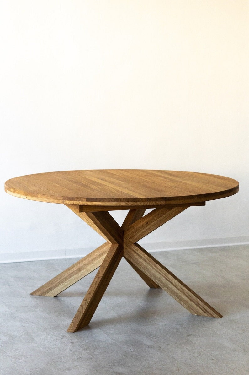 Table a manger extensible ronde bois chêne massif, Runder esstisch ausziehbar massivholz, Mesa de comedor redonda extensible madera maciza 画像 8