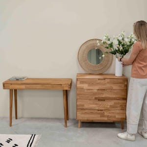 Schreibtisch aus Massivholz im skandinavischen Retro-Design, Schreibtisch mit 1 Schublade, Bureau console en bois massif design scandinave