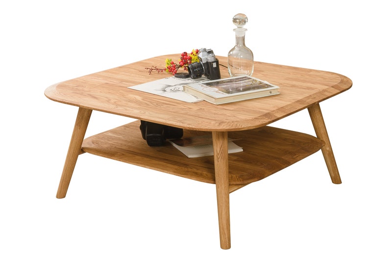 Mid century oak wood coffee table Scandinavian style, mesa de centro roble, Couchtisch aus massiver Eiche, table basse en chêne massif