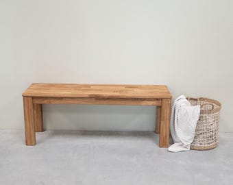 Banc en chêne du milieu du siècle, entrée scandinave, salon, banc de chambre, banc en bois de chêne massif, Bank aus massivem Eichenholz
