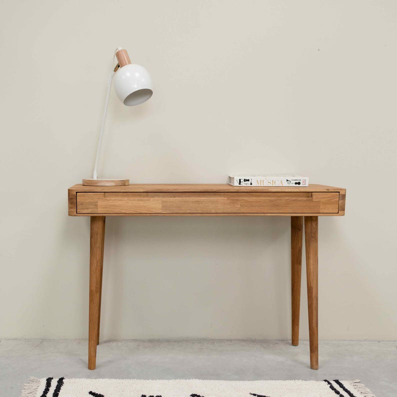 Schreibtisch aus Massivholz im skandinavischen Retro-Design, Schreibtisch mit 1 Schublade, Bureau console en bois massif design scandinave