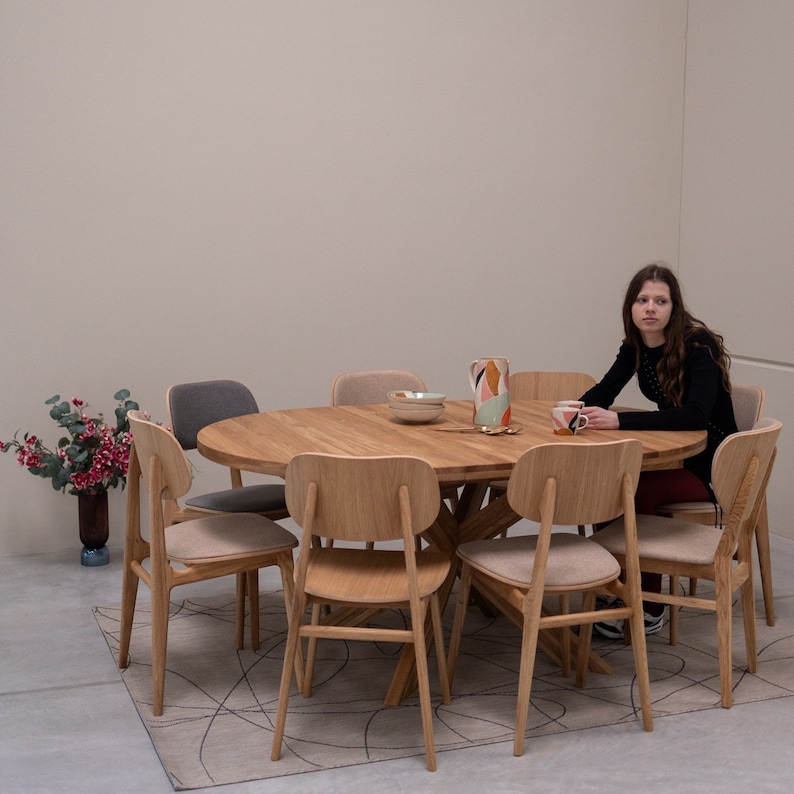 Table a manger extensible ronde bois chêne massif, Runder esstisch ausziehbar massivholz, Mesa de comedor redonda extensible madera maciza 画像 6