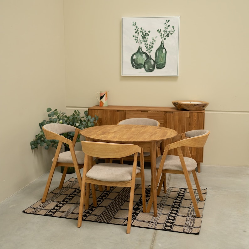 Table a manger extensible ronde bois chêne massif, Runder esstisch ausziehbar massivholz, Mesa de comedor redonda extensible madera maciza