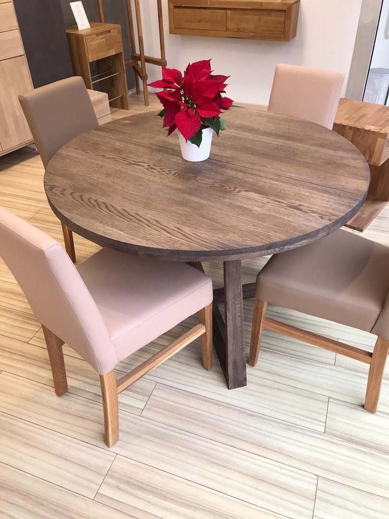 Table a manger extensible ronde bois chêne massif, Runder esstisch ausziehbar massivholz, Mesa de comedor redonda extensible madera maciza