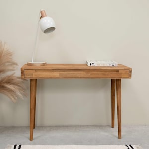 Schreibtisch aus Massivholz im skandinavischen Retro-Design, Schreibtisch mit 1 Schublade, Bureau console en bois massif design scandinave