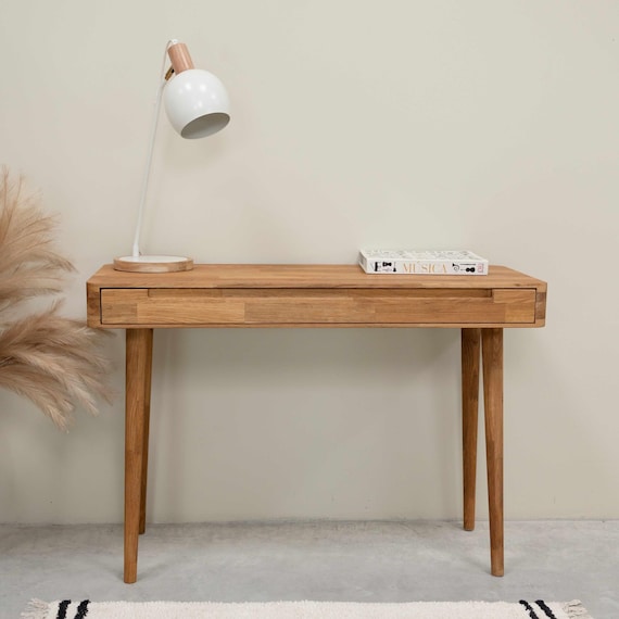 Schreibtisch aus Massivholz im skandinavischen Retro-Design, Schreibtisch mit 1 Schublade, Bureau console en bois massif design scandinave