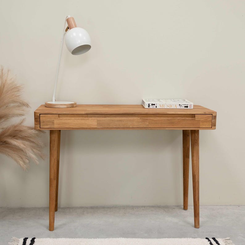 Schreibtisch aus Massivholz im skandinavischen Retro-Design, Schreibtisch mit 1 Schublade, Bureau console en bois massif design scandinave