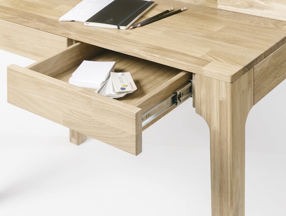 Schreibtisch Modern Writing Desk With 2 Drawers Made From Solid Oak Wood in  Scandinavian Style, Mesa Escritorio De Madera Maciza Roble 