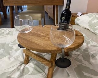 Draagbare eiken wijntafel, opklapbare picknicktafel, cadeau wijnliefhebber, Weintisch aus natürlichem Eichenholz, Table à vin en bois de chêne naturel