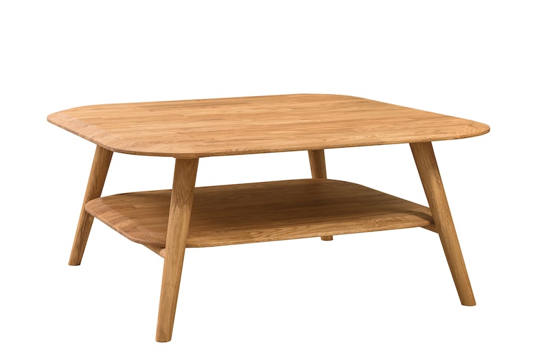 Mid century oak wood coffee table Scandinavian style, mesa de centro roble, Couchtisch aus massiver Eiche, table basse en chêne massif