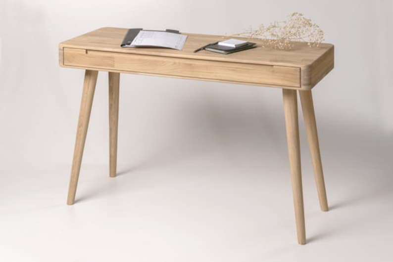 Schreibtisch aus Massivholz im skandinavischen Retro-Design, Schreibtisch mit 1 Schublade, Bureau console en bois massif design scandinave