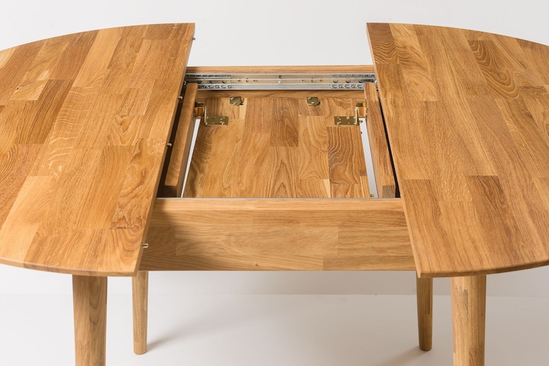 Table a manger extensible ronde bois chêne massif, Runder esstisch ausziehbar massivholz, Mesa de comedor redonda extensible madera maciza