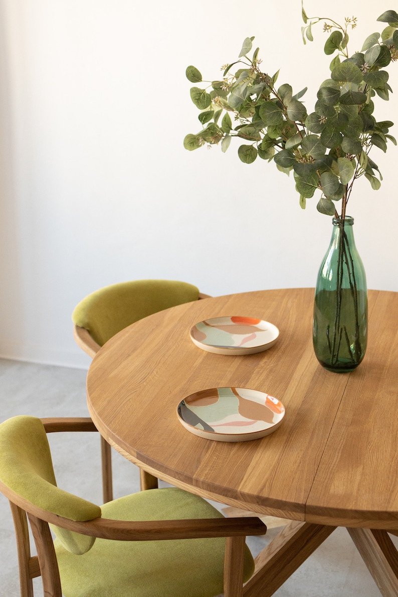 Table a manger extensible ronde bois chêne massif, Runder esstisch ausziehbar massivholz, Mesa de comedor redonda extensible madera maciza Honey Oak