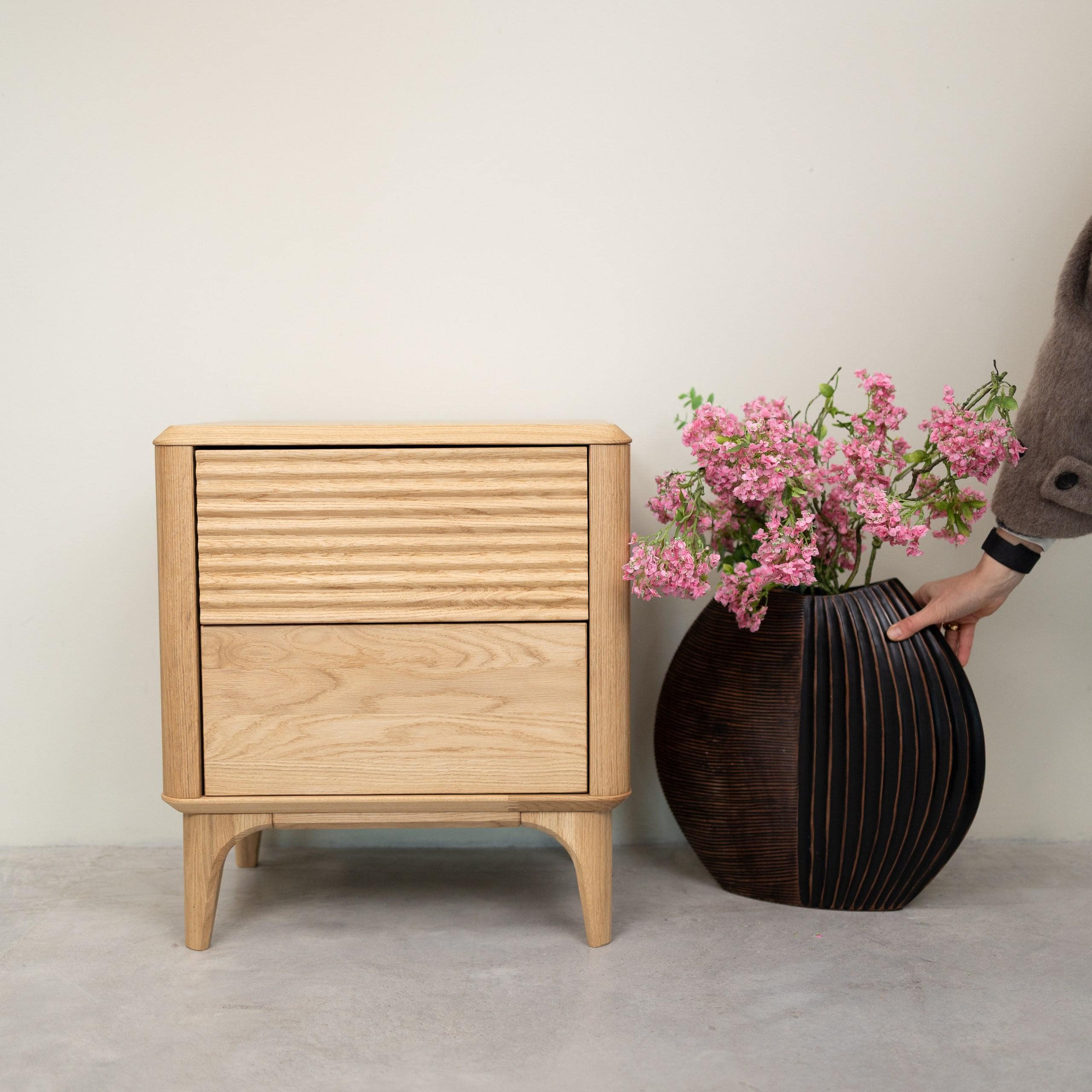 Etsy - Nordicstorystore Argent Table De Chevet En Chêne Massif, Nachttisch Aus Massifm Eichenholz, Mesita Noche Madera Maciza Roble