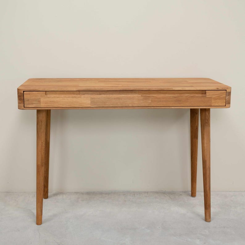 Schreibtisch aus Massivholz im skandinavischen Retro-Design, Schreibtisch mit 1 Schublade, Bureau console en bois massif design scandinave