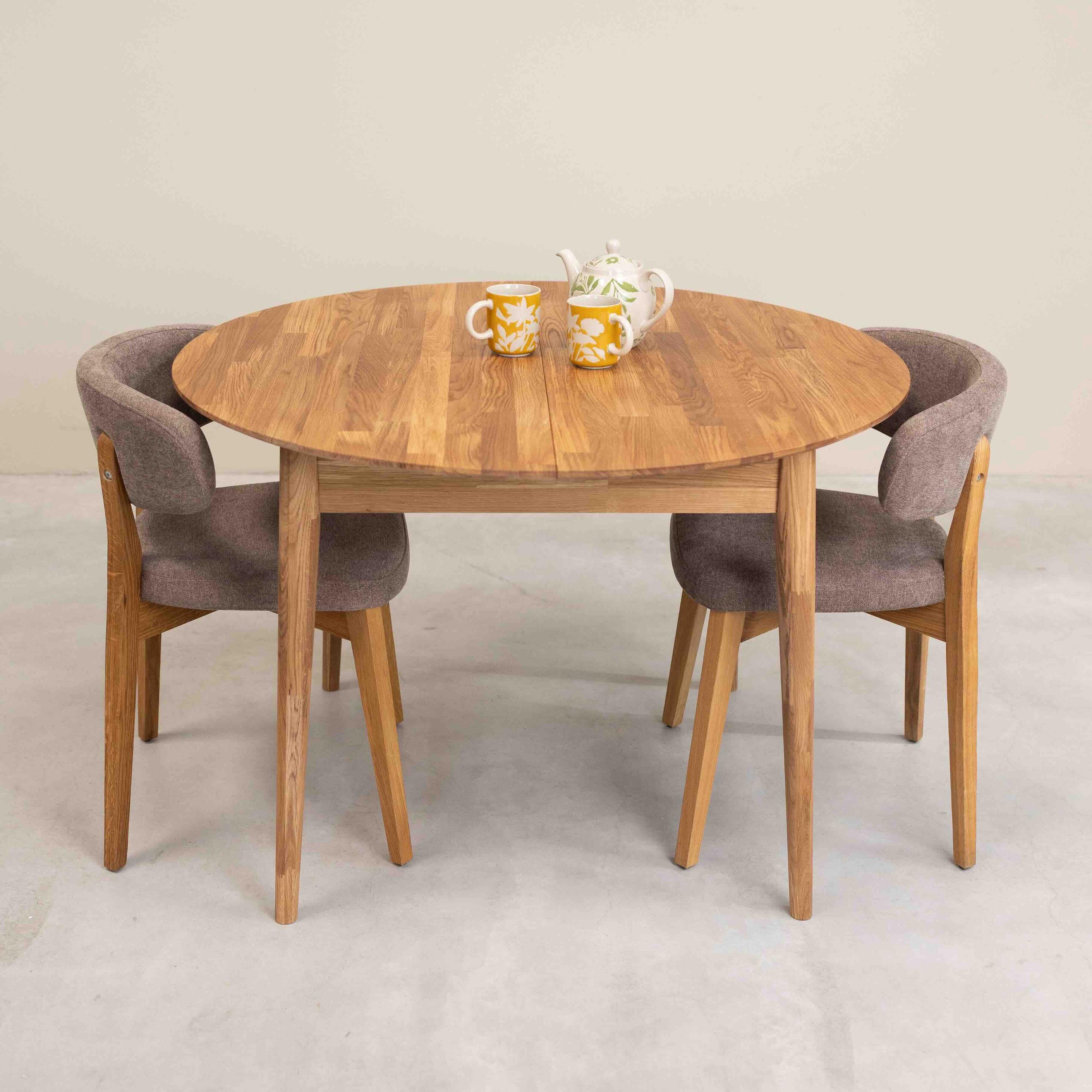 Table a manger extensible ronde bois chêne massif, Runder esstisch ausziehbar massivholz, Mesa de comedor redonda extensible madera maciza