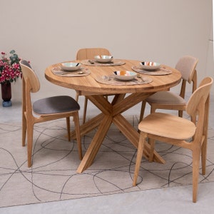 Tisch Massivholz a Krippe ausziehbar rondell bois chêne, Runder esstisch ausziehbar massivholz, 120-170 x 120 x 76cm